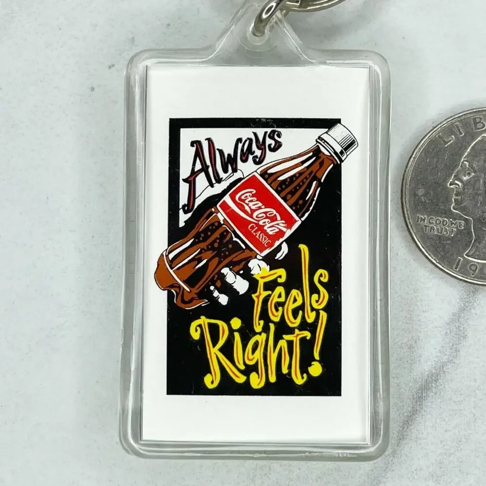 Vintage Coca-Cola Classic Coke Always Feels Right Double Sided Keychain Keyring